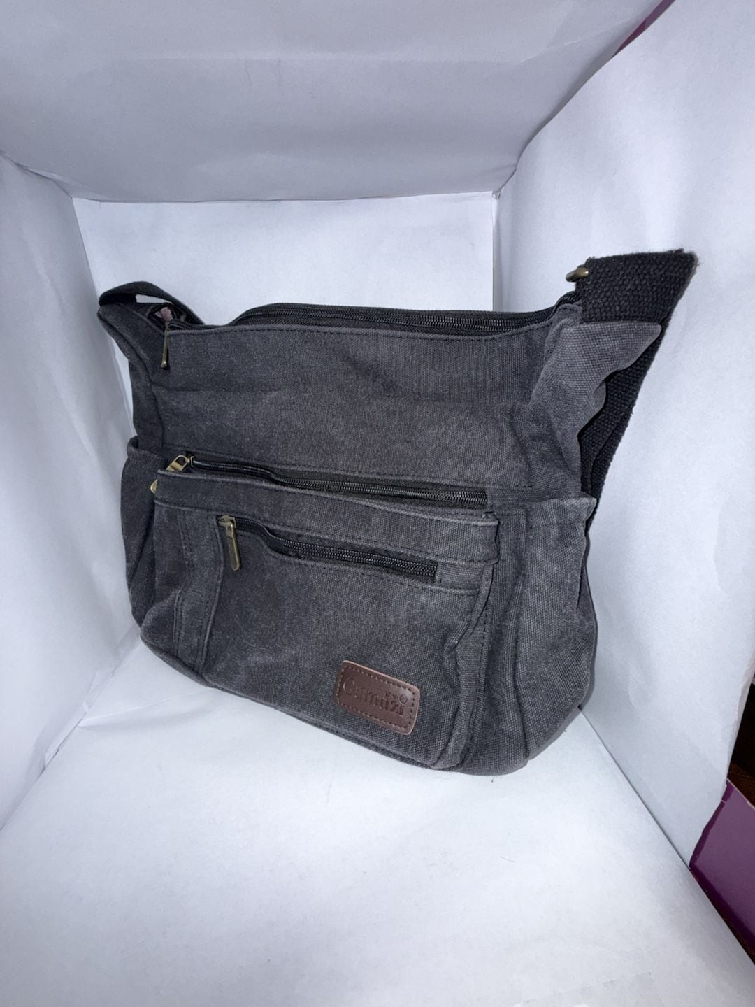 Gumuzı Black Multi-Pocket Canvas Crossbody Messenger Bag
