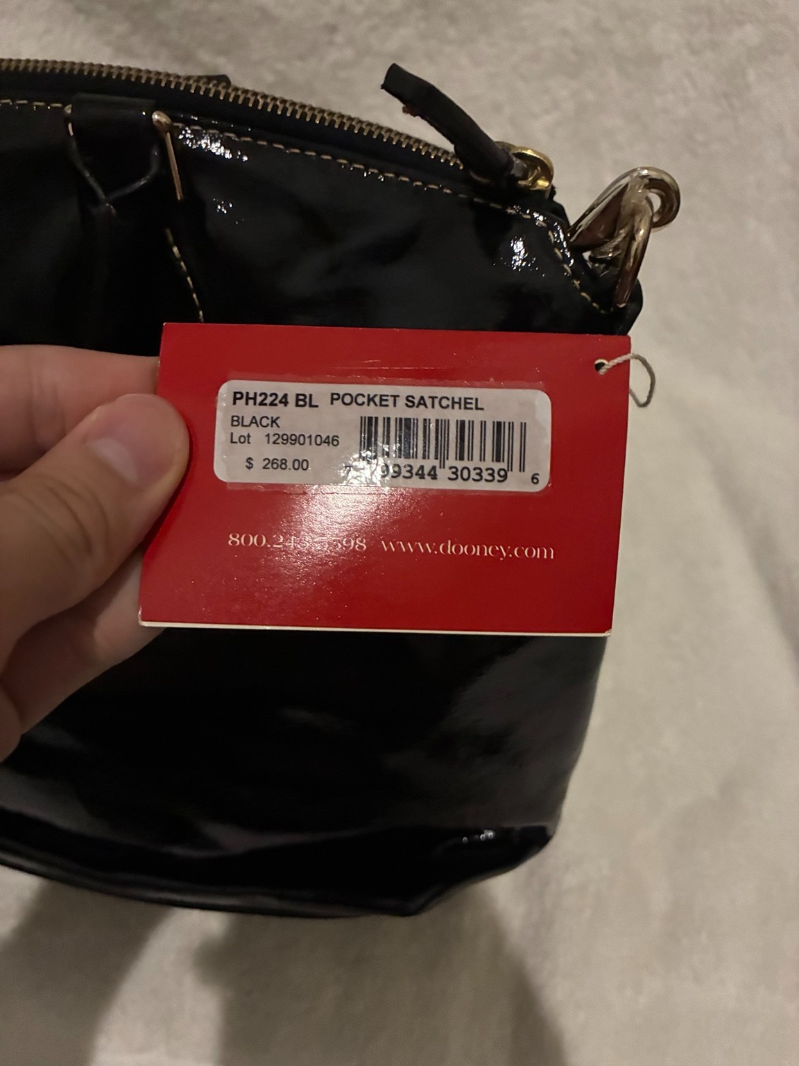 Dooney & Bourke PH224 Patent Leather Pocket Satchel Black NWT Dust Bag