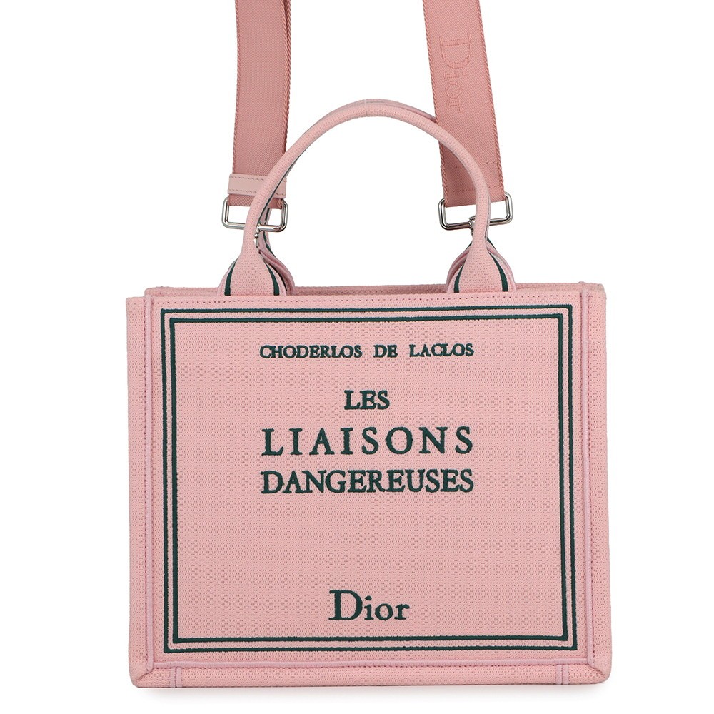 Dior Book Tote Book Cover Embroidery with Strap Bag Size Small Canvas Pink M…