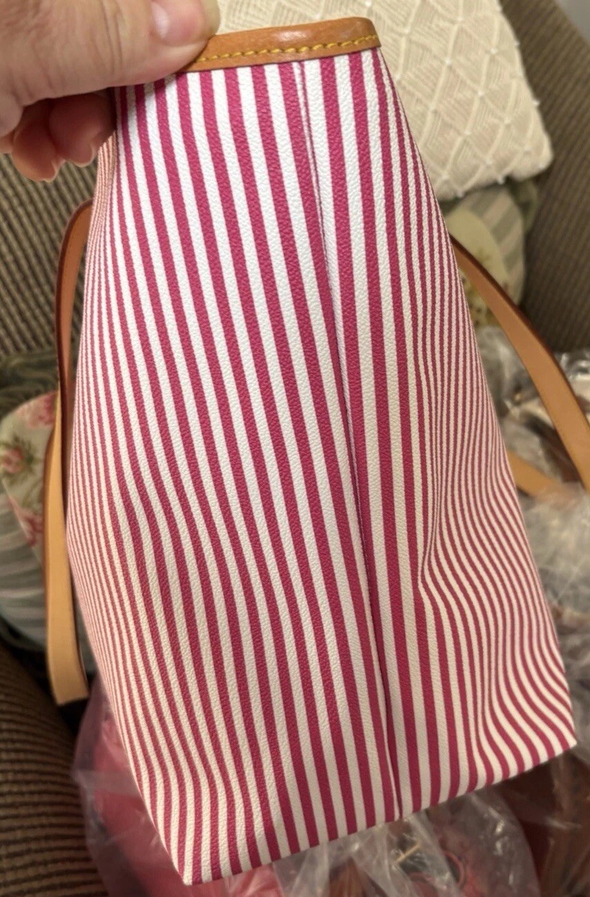 Dooney Bourke Seaview Fuchsia Pink Stripes Large Tote & Crossbody Bag Bundle Set