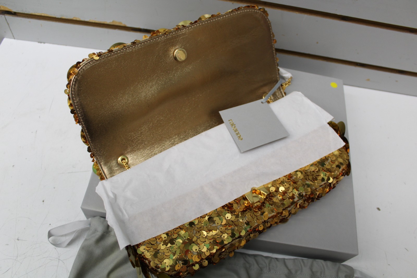Rabanne Sac a Main Sequin & Paillette Shoulder Bag P710 Gold Sparkle baguette