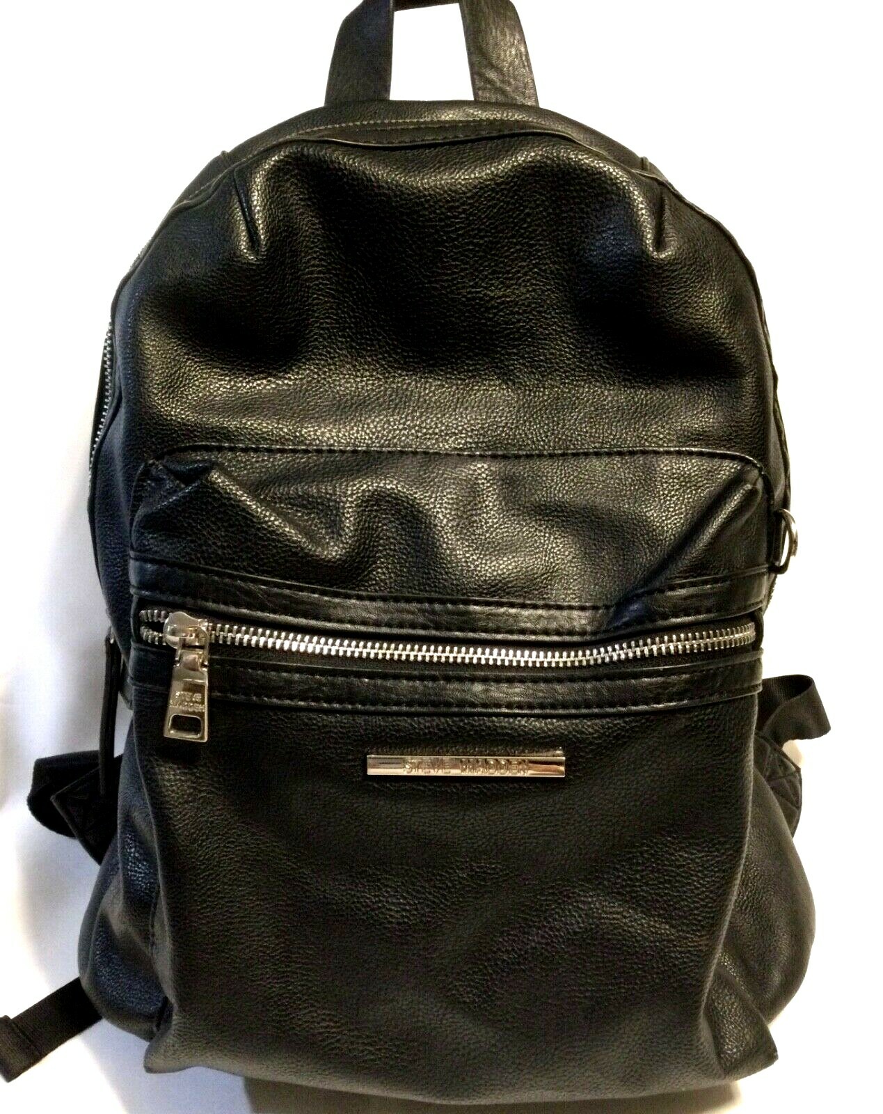 STEVE MADDEN BACKPACK PURSE Black Bag w/ Shoulder Straps Silver Zippers Hardware