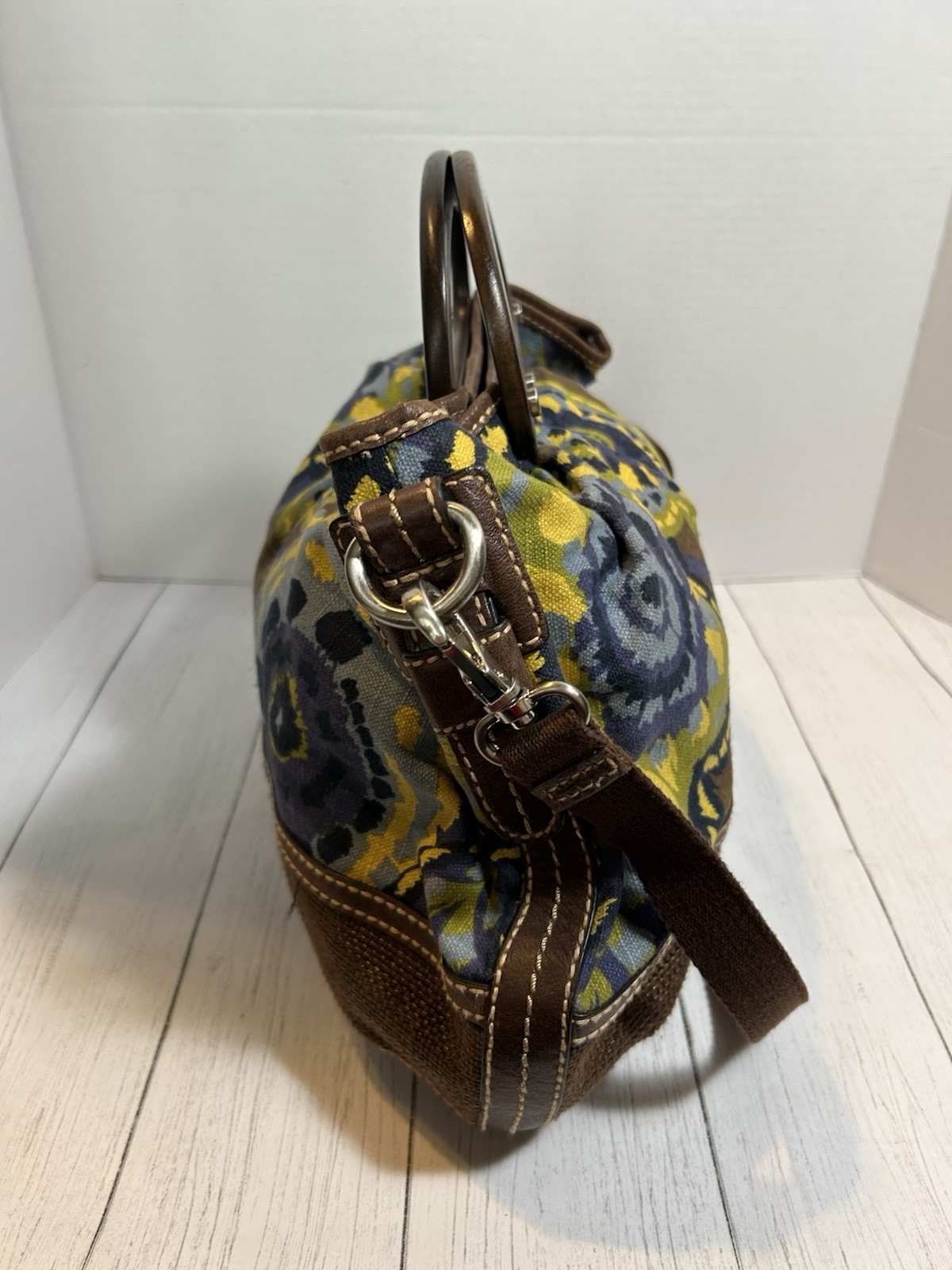 Fossil Key Per Canvas And Leather Handbag Floral Original Brand