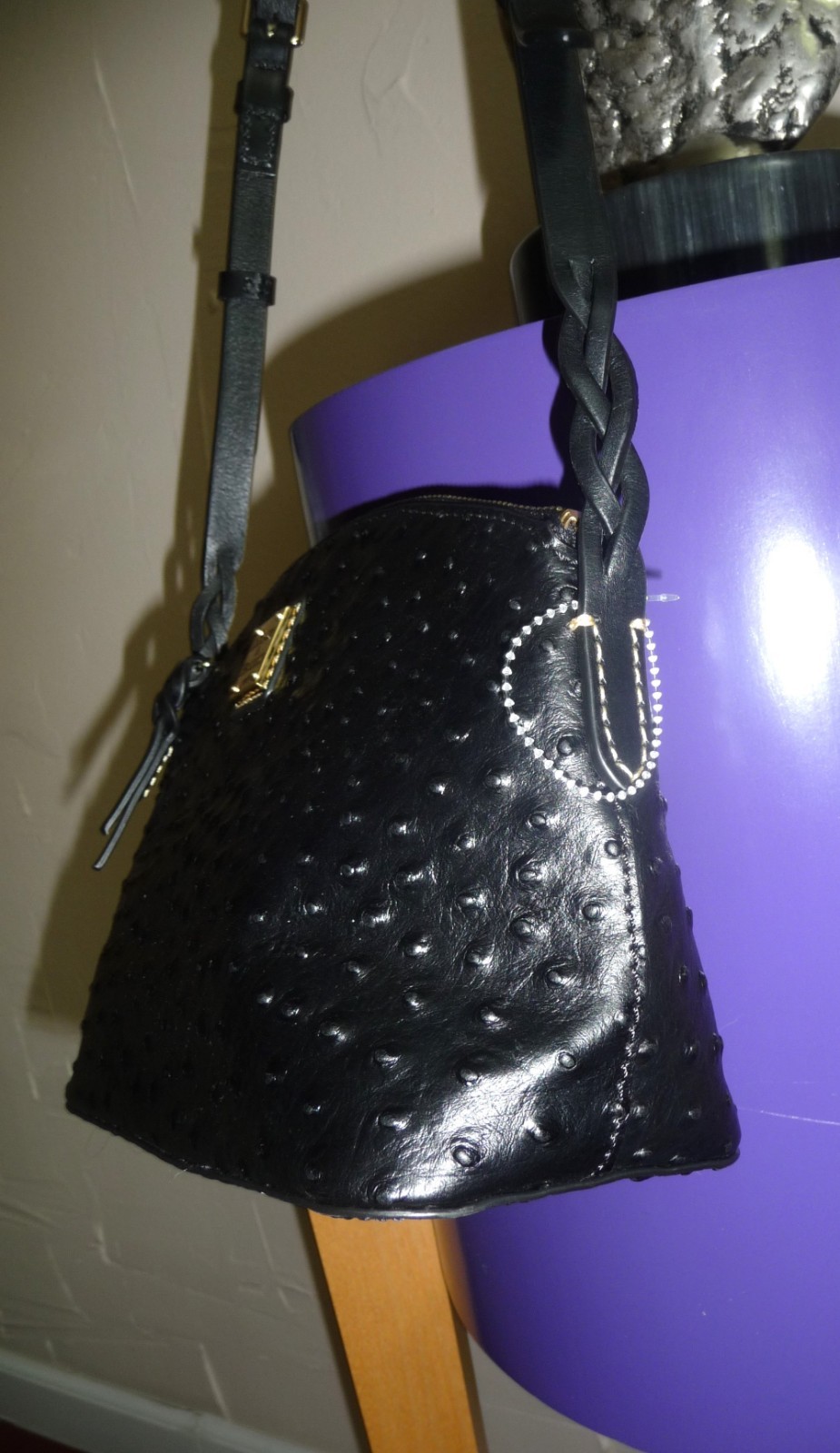 BEAUTIFUL NWOT $229 DOONEY BOURKE SUKI BLACK LEATHER OSTRICH PRINT CROSSBODY BAG