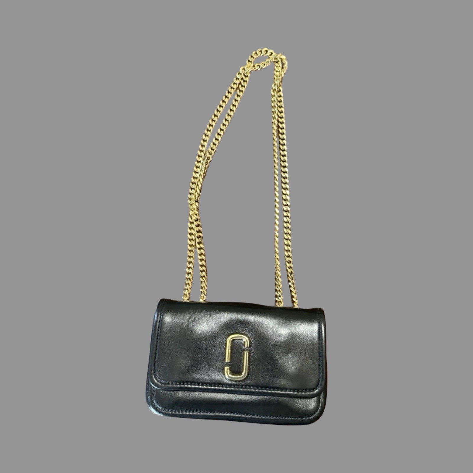 Marc Jacobs Black Mini Glam Shot Convertible Crossbody Fold over Leather Purse