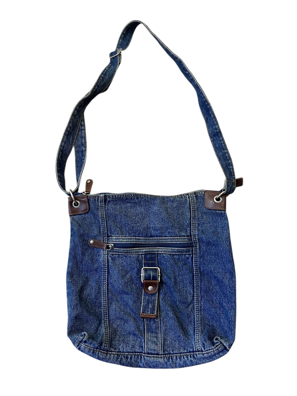 Denim Y2K Purse Crossbody Blue Stonewash Pockets Buckle Hippie Grunge Boho 90s