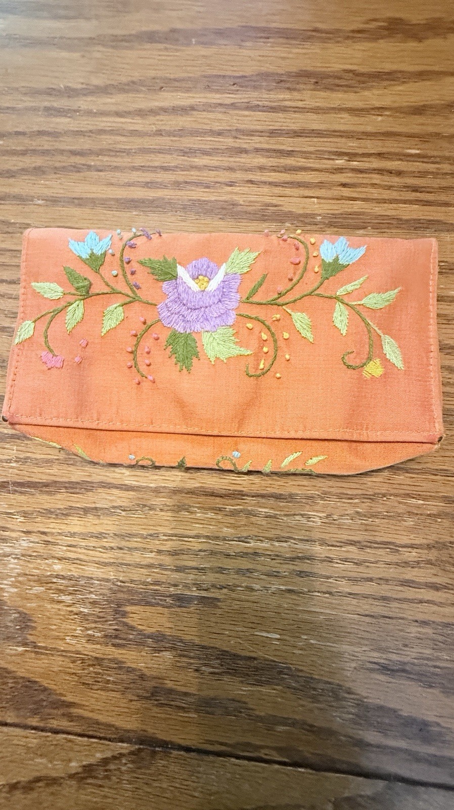 Embroidered clutch bag, orange, vibrant florals