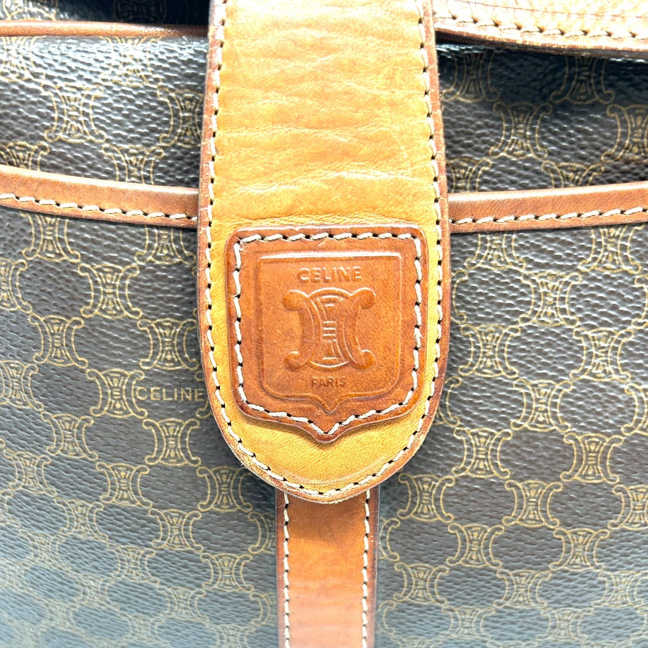 CELINE Macadam Triomphe Shoulder Bag PVC Leather Brown Auth 0160