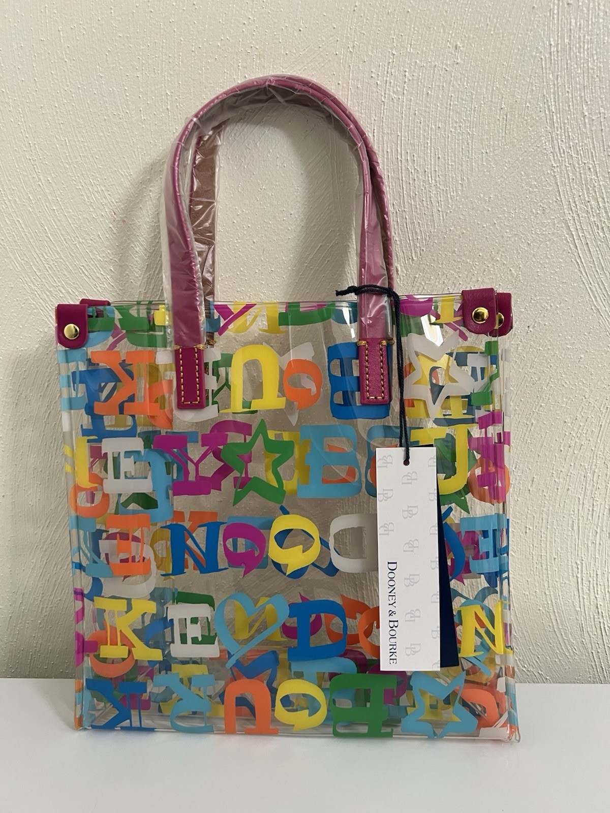 Dooney & Bourke Logo Clear Transparent Small Lunch Tote Shopper Purse Bag Doodle