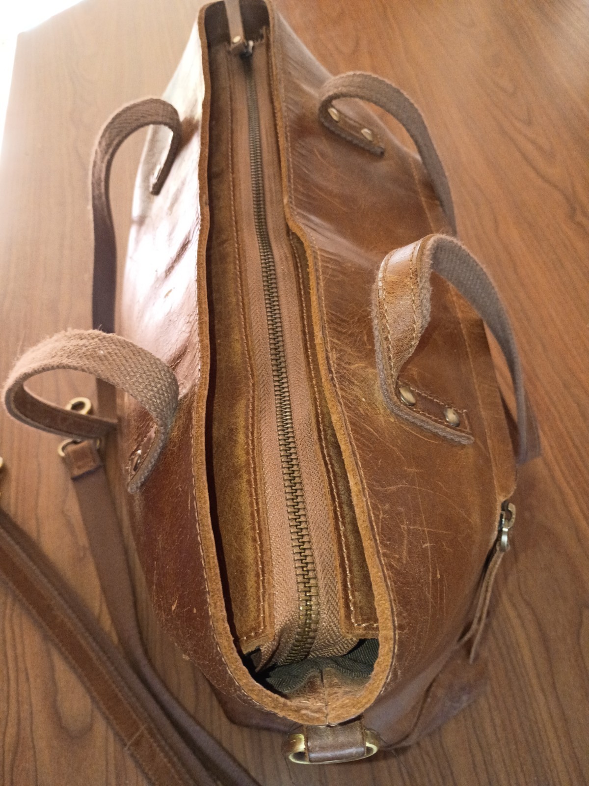Genuine Leather S Zone Tote Purse, Bag with Zipper Closure Burnt Sienna
