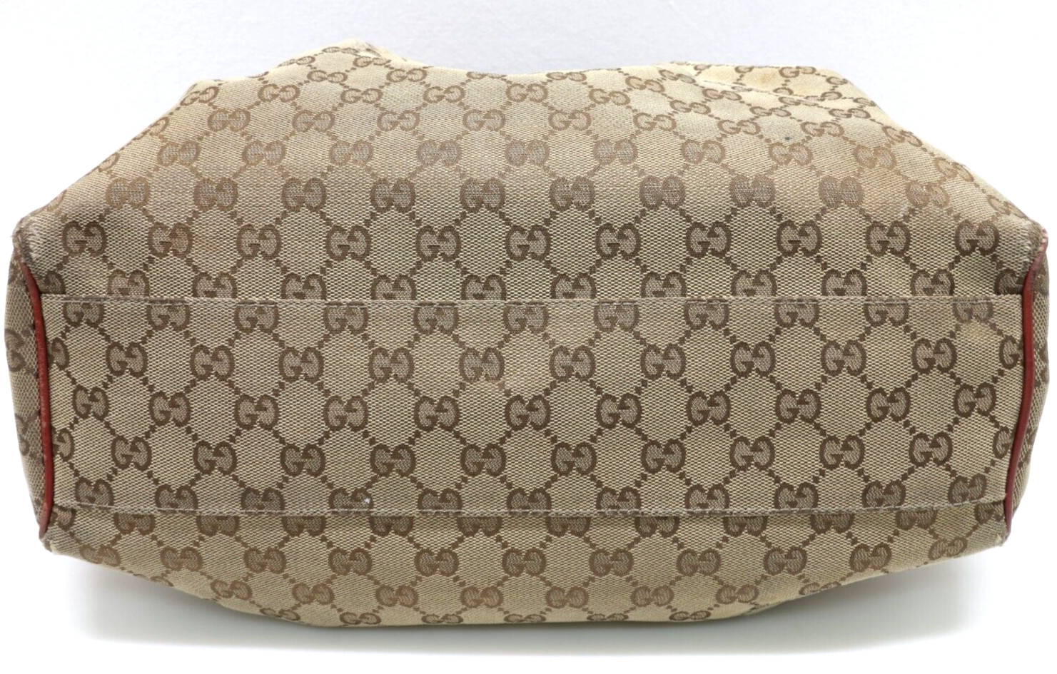 GUCCI Sukey Tote Bag GG Beige Canvas & Red Leather Lining/Handle Good Condition