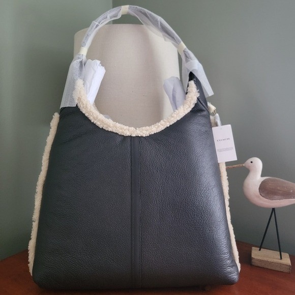 Coach Brooklyn 39 Shearling Hobo Black Grain Leather Tote Bag NWT