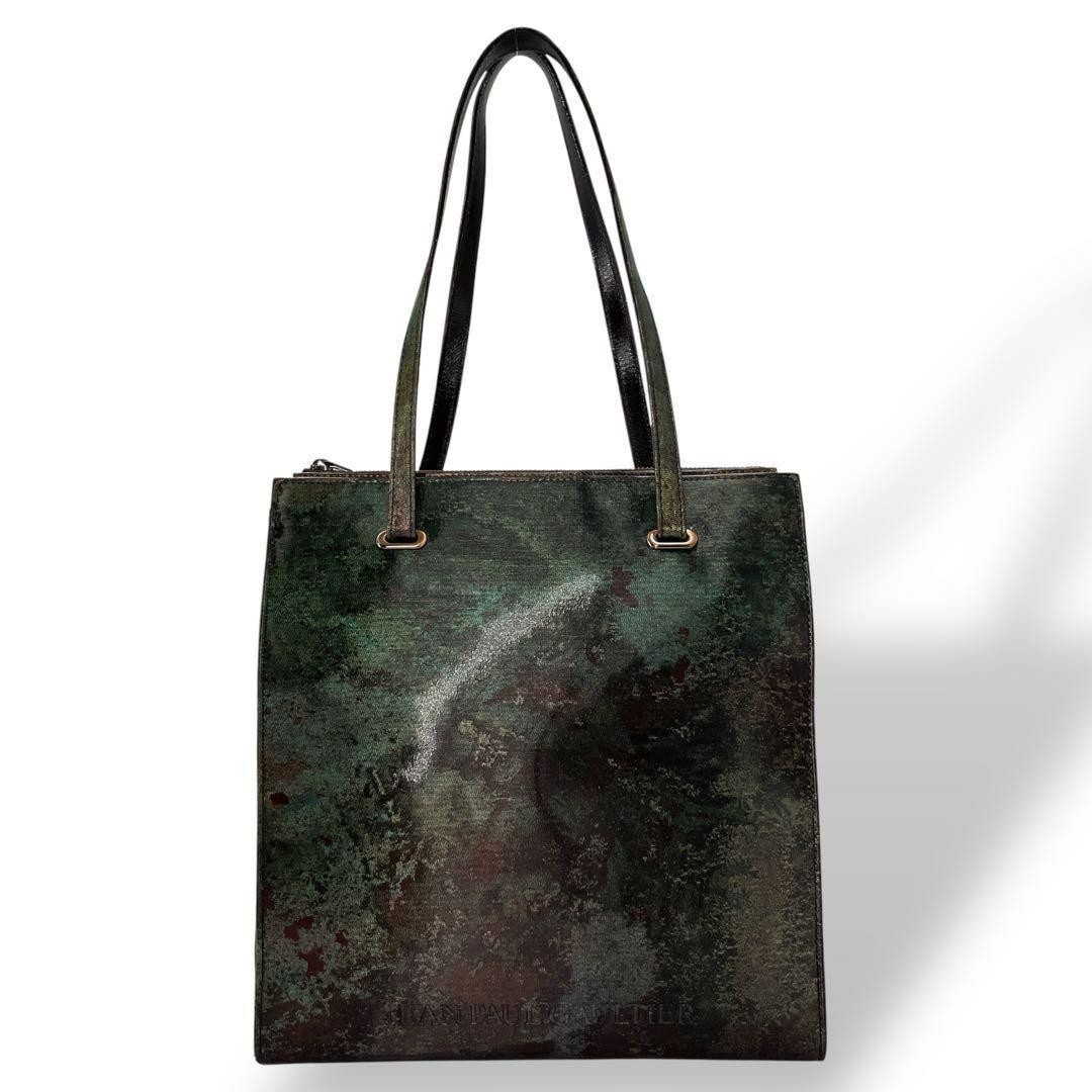 Jean Paul Gaultier V Cyber Green Tote Bag A4 Size Logo Iridescent Auth JAPAN