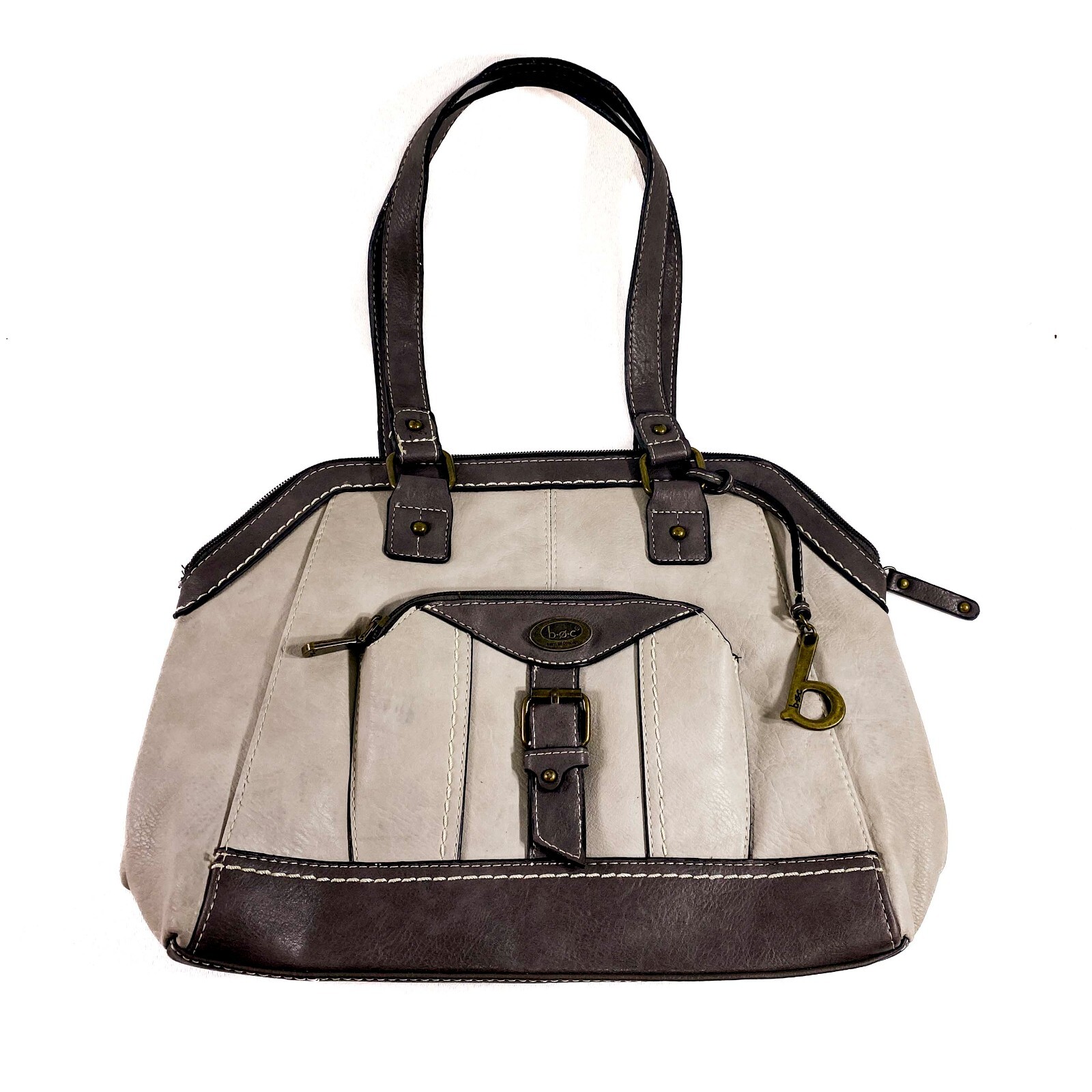 BOC Born Concept Women Brown Gray Greige Top Handle Bag Power Bank Pockets