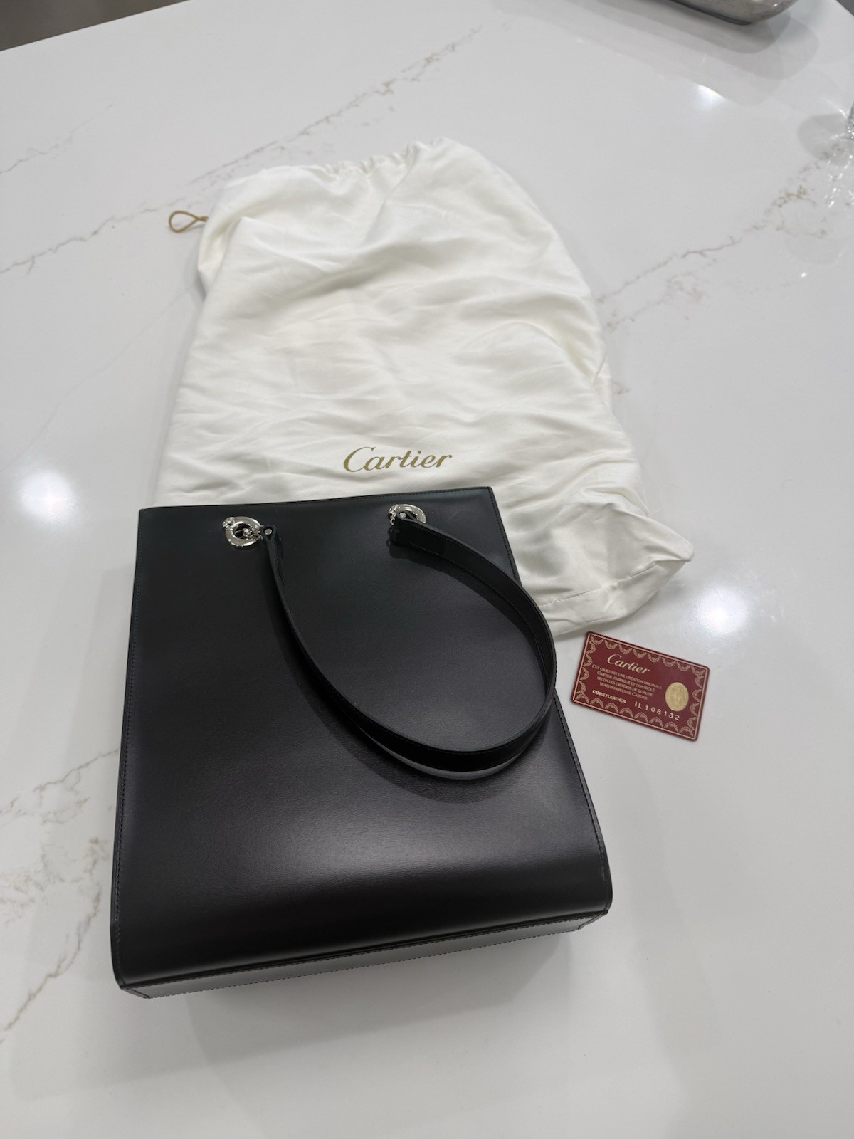 Cartier Panthere Black Leather Tote Bag Auth Cartier