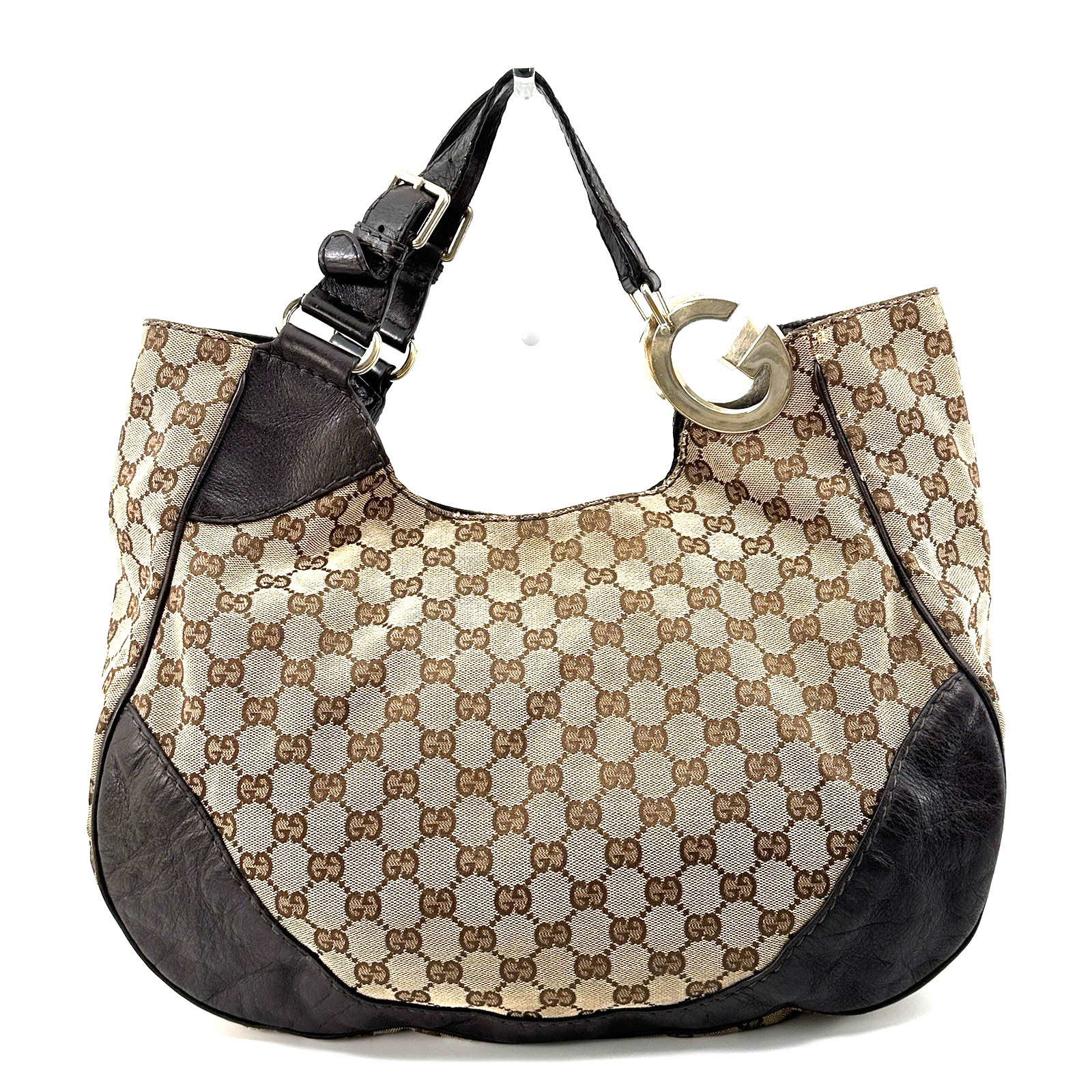 GUCCI Charlotte Hobo Hand Shoulder Bag Canvas Leather GG Authentic