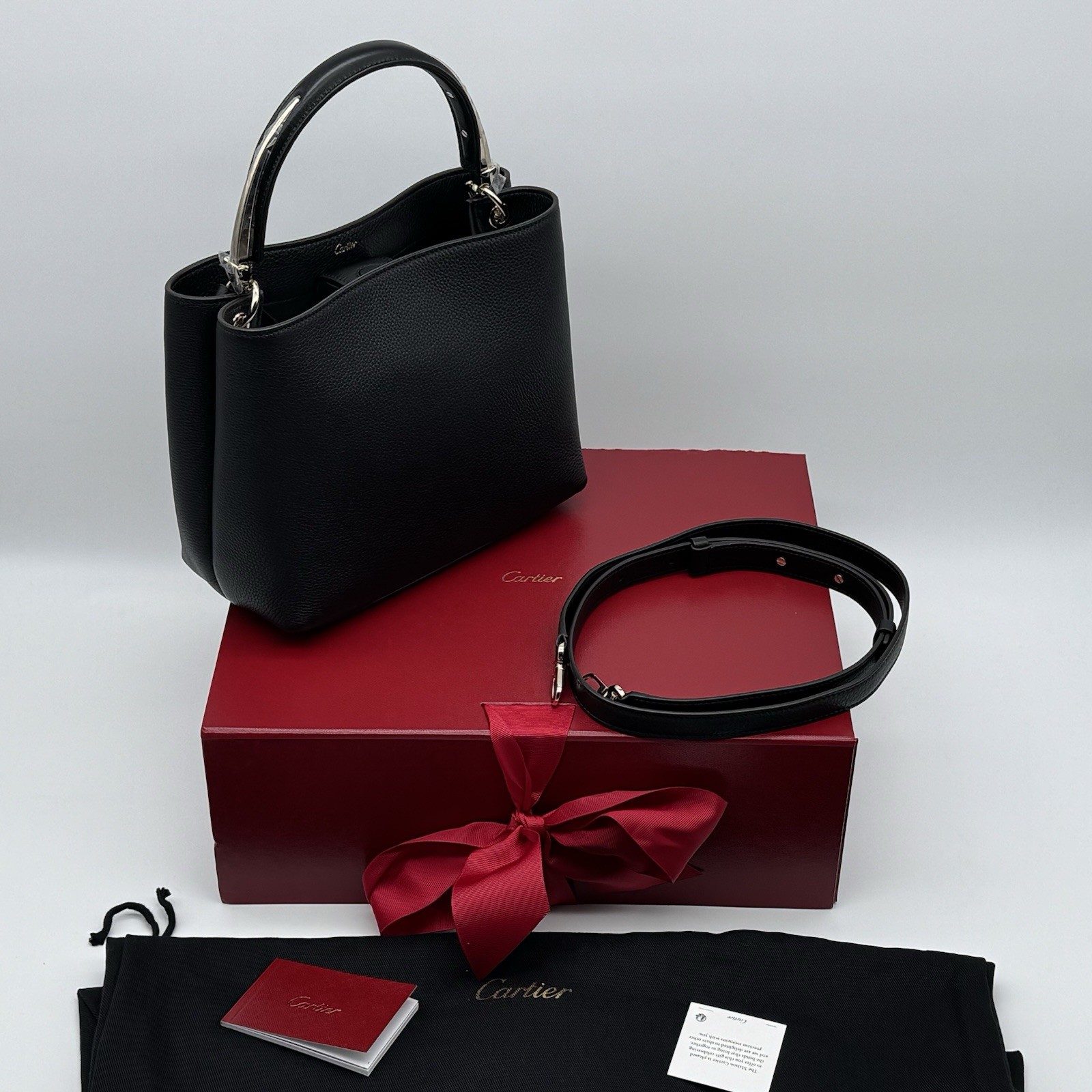 PANTHERE DOUBLE DE CARTIER BLACK CALFSKIN HANDLE BAG NEW 100% AUTHENTIC ~$5000