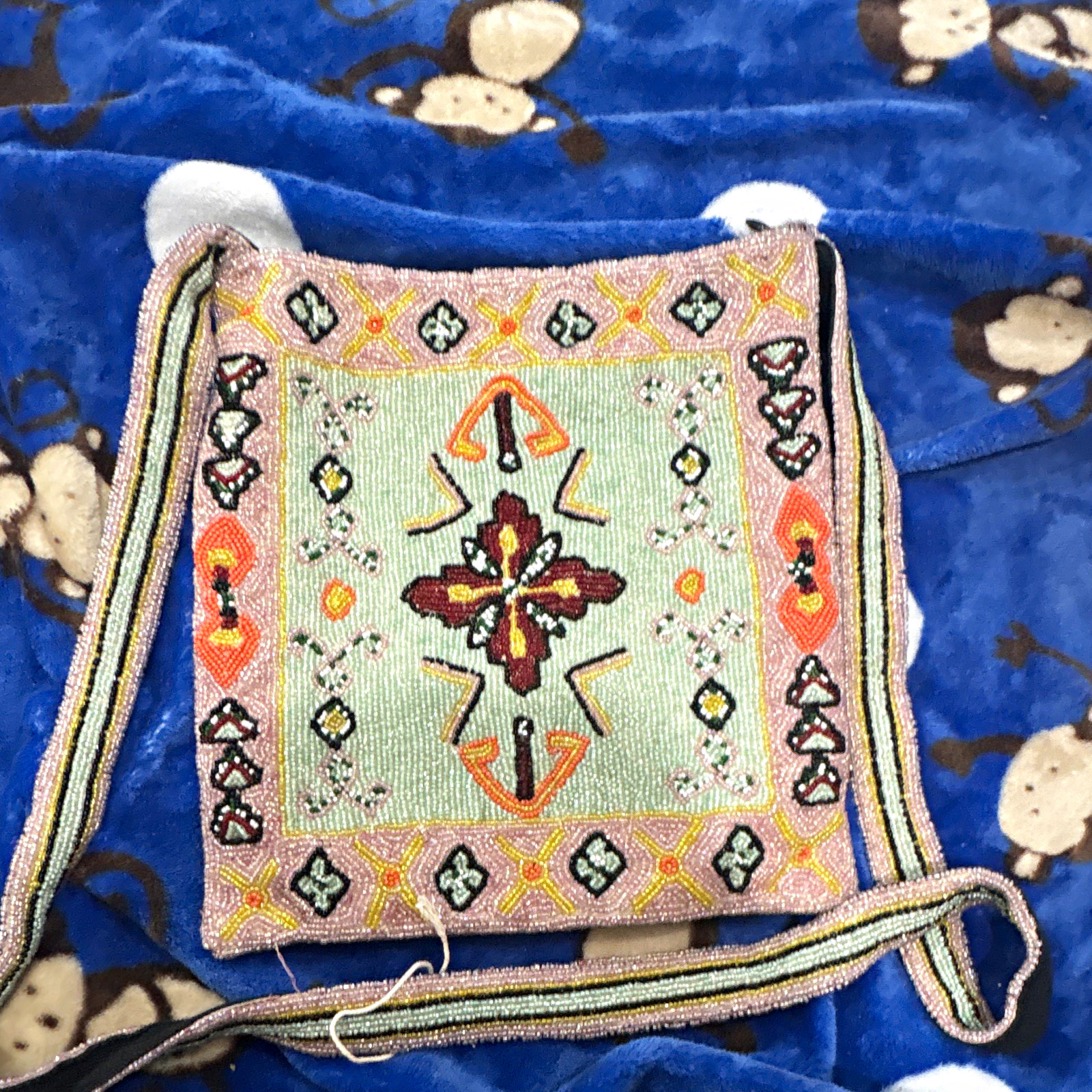 Christiana Multicolor Beaded Geometric Shoulder Bag Purse Lined Rectangle