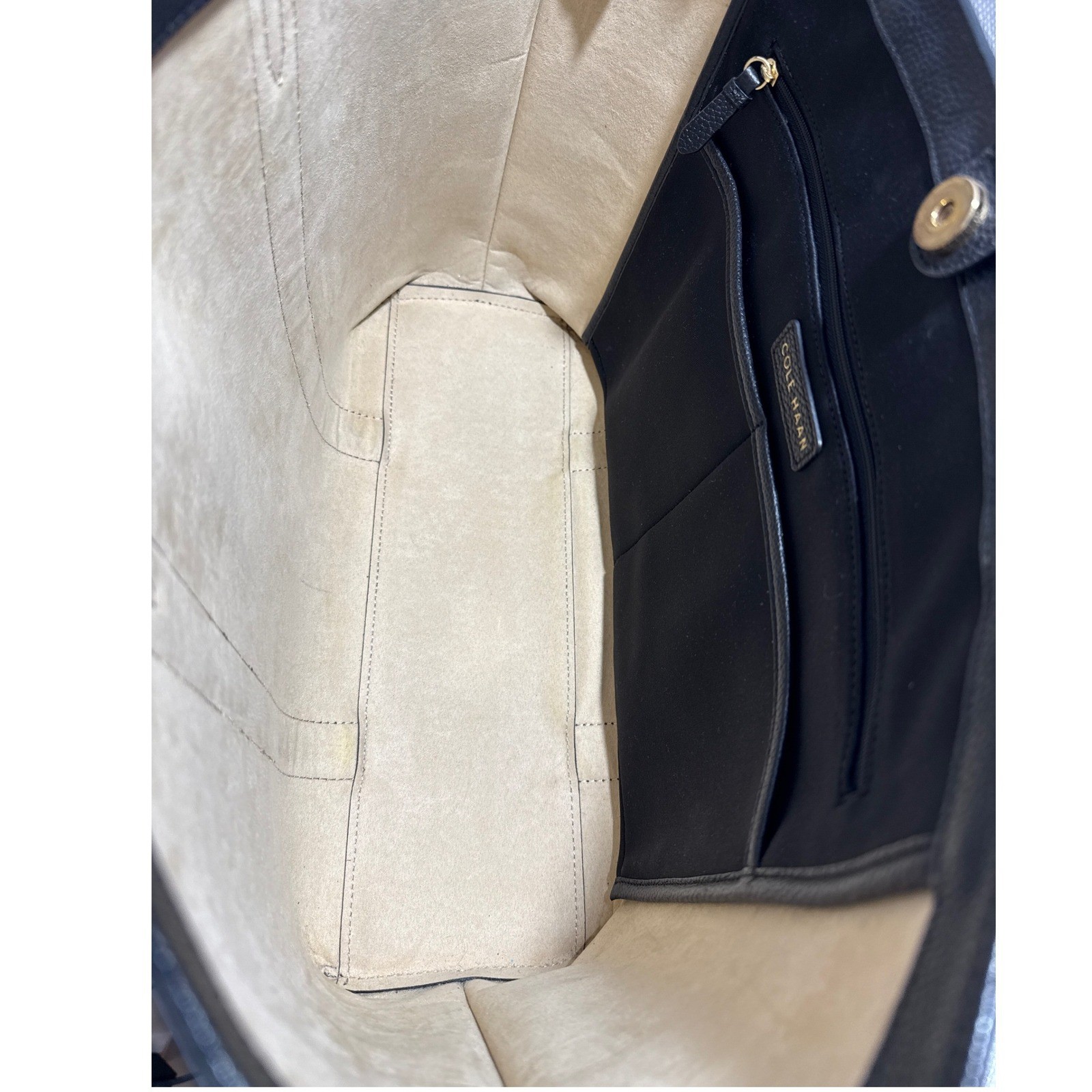 Cole Haan Grand Ambition Black Pebbled Leather Tote Bag Gold Hardware
