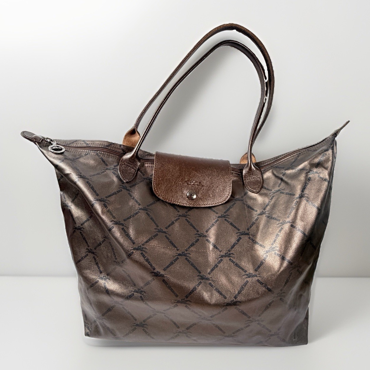 Longchamp Tote Bag LM Metal Large Metallic Bronze Monogram Made in France