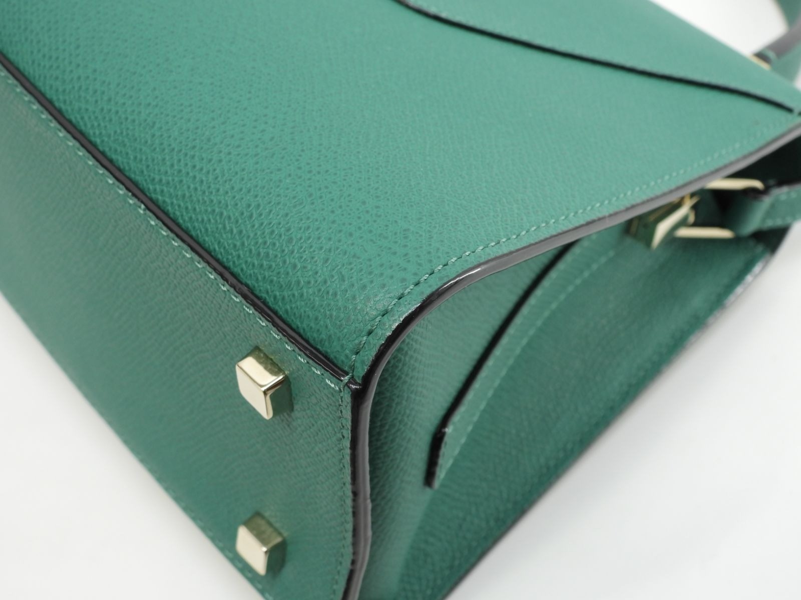 Valextra Mini Iside Embossed Leather Green Handbag with Strap 8.6*6.4*4.3 inch