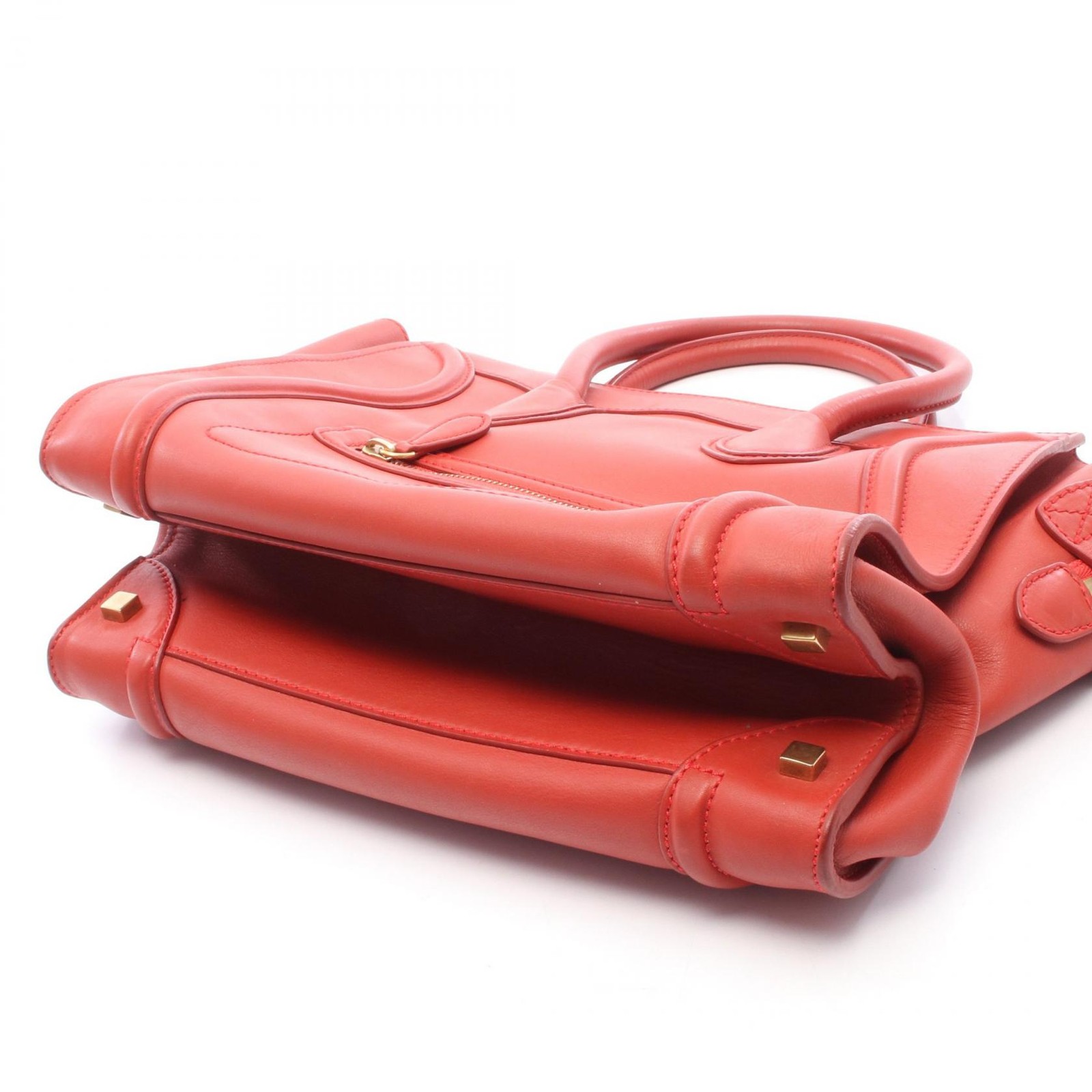 CELINE Luggage mini Shopper Tote Handbag leather Red Used Women