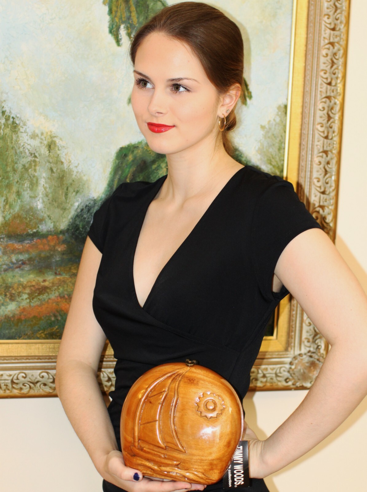 TIMMY WOODS SAILOR SUN & FUN SAILBOAT MINAUDIERE CLUTCH BAG ACACIA WOOD SHOULDER