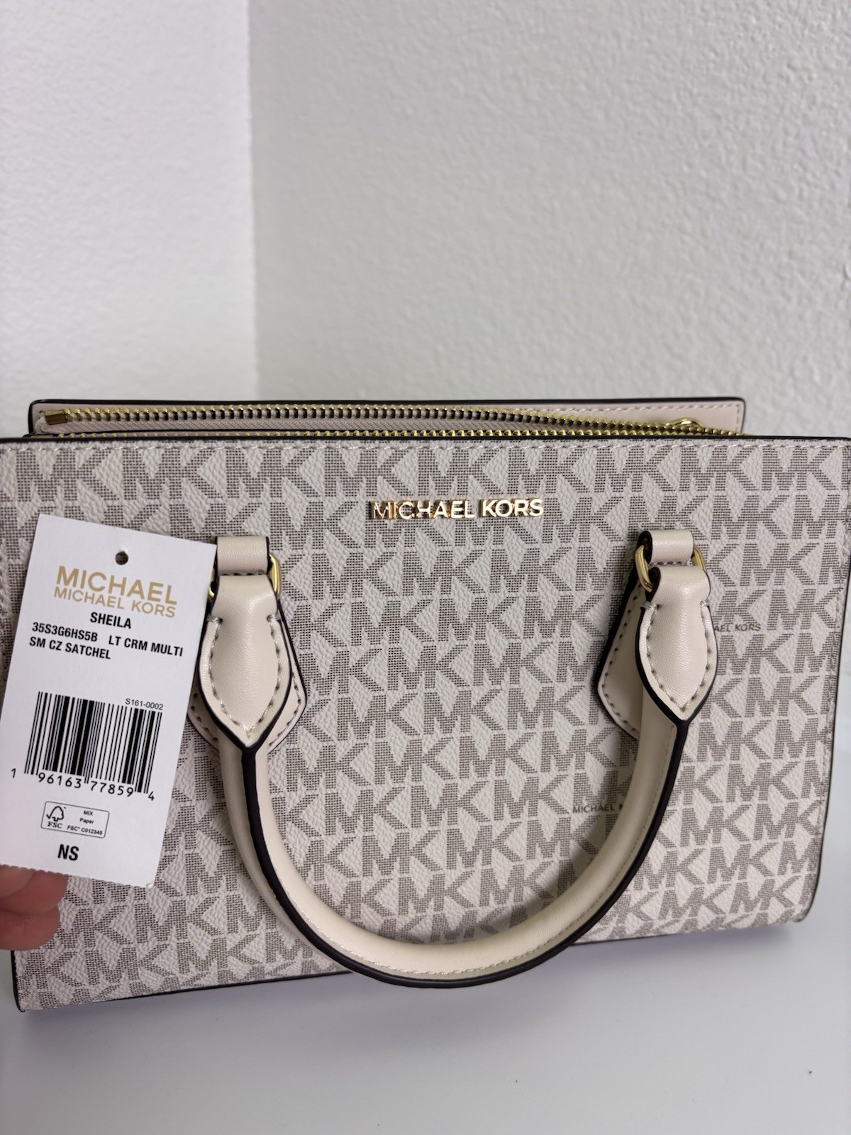 Michael Kors Womens Sheila Medium Satchel Logo Canvas Light Cream Multi