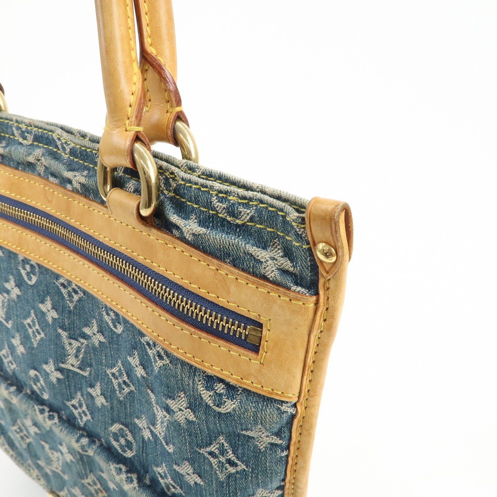 Louis Vuitton Monogram Denim Flat Shopper Tote Bag Blue M95018 Auth Used F/S