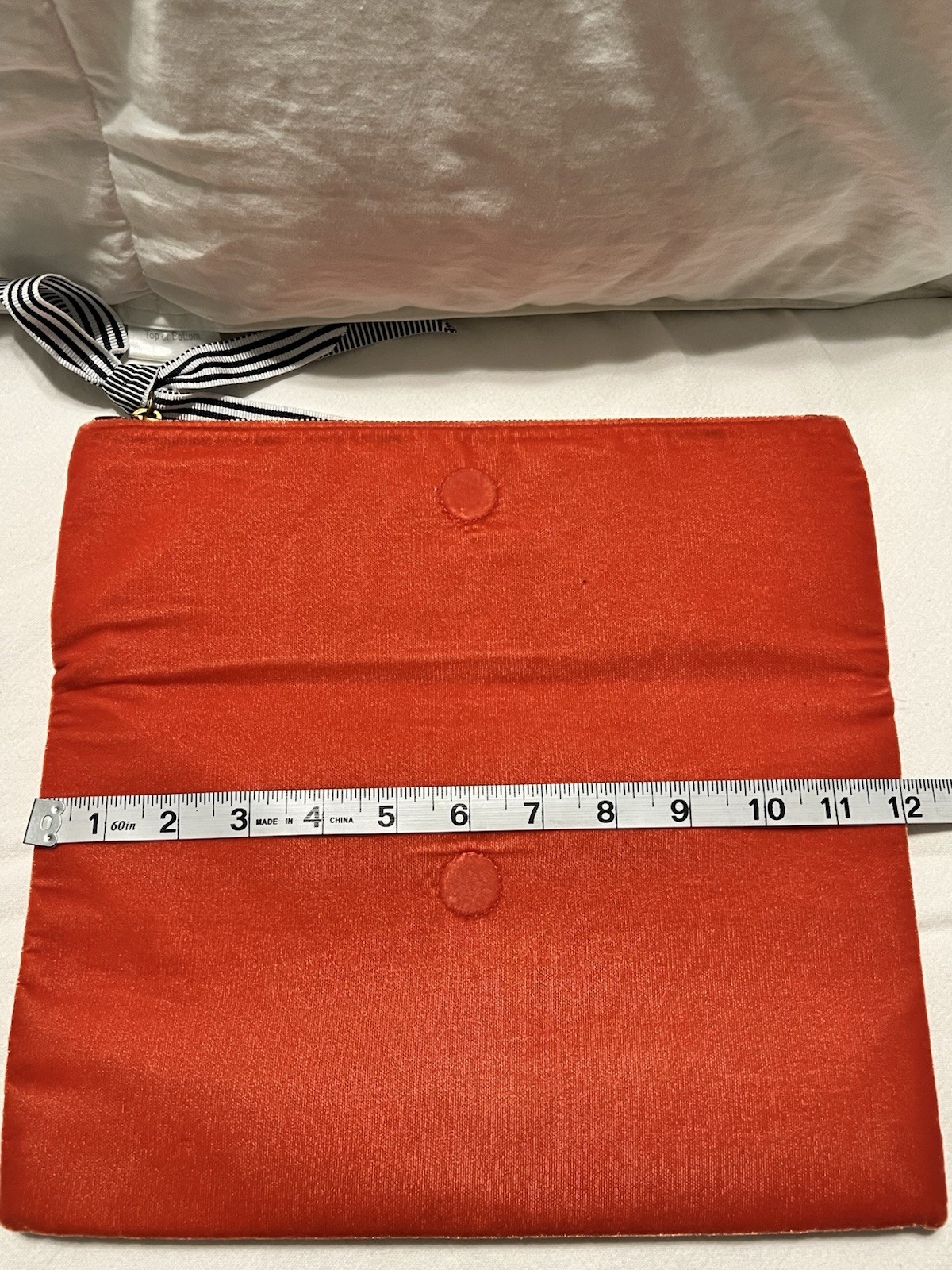 NWT J. Crew Red/Orange Velvet Envelope Clutch With Black And White Ribbon