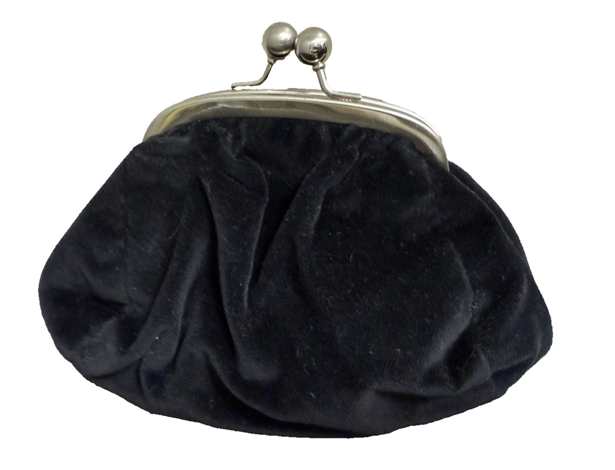 New Talbots Black Velour Small Purse Wallet Silver Toned Snaps