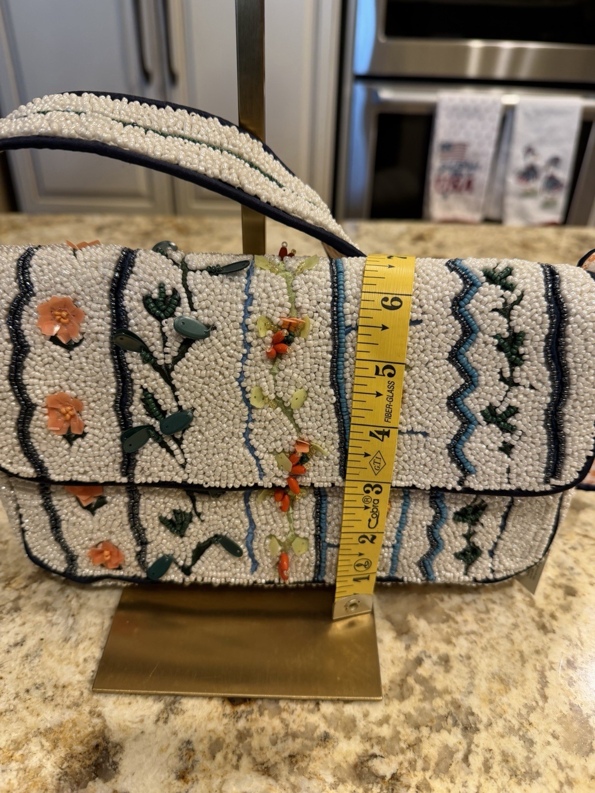 New Release! Handcrafted in India Beaded Floral Shoulder Bag w/ peach bag charm