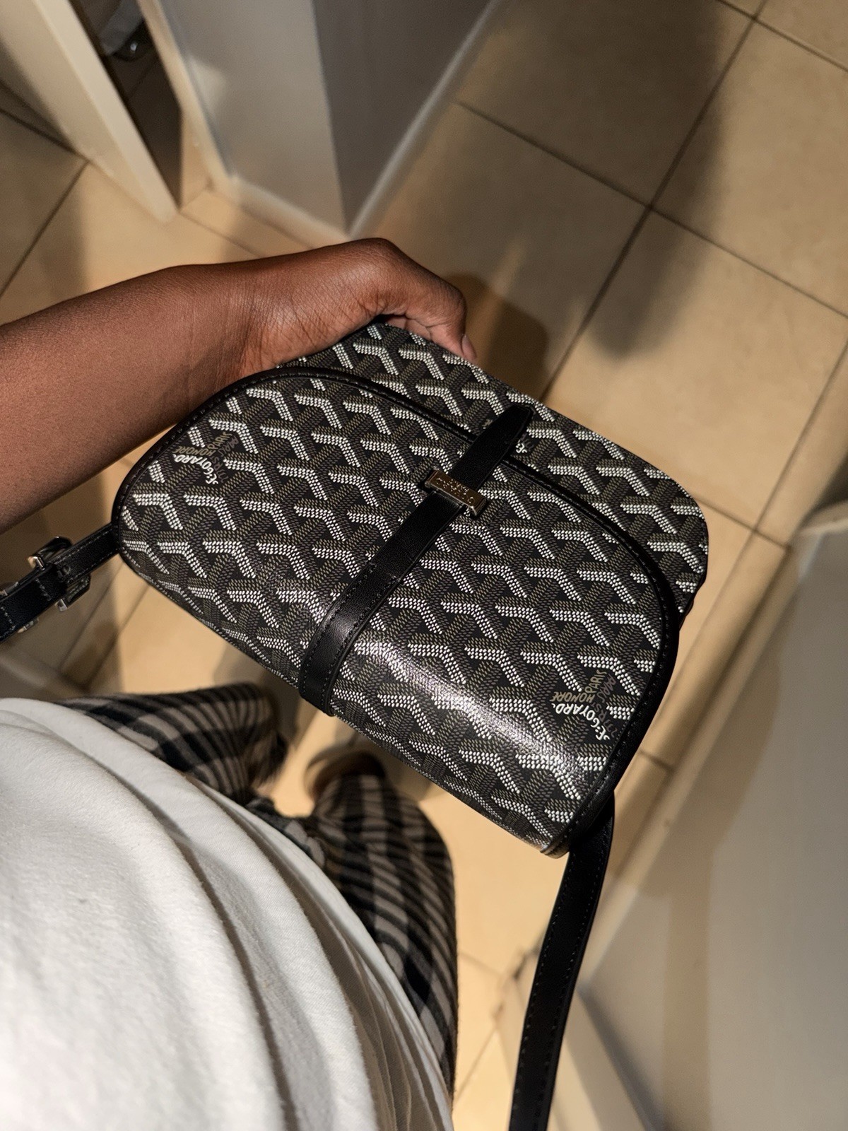 Goyard Goyardine Small Oval Crossbody Bag Black/Gray/White w/ Box & Dust Bag