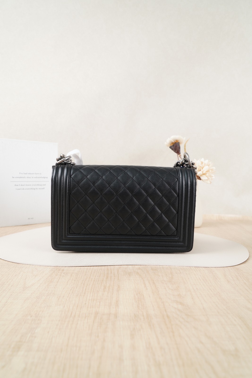 Chanel Le Boy Medium Quilted Caviar Flap Bag in Black with Ruthenium Hardware