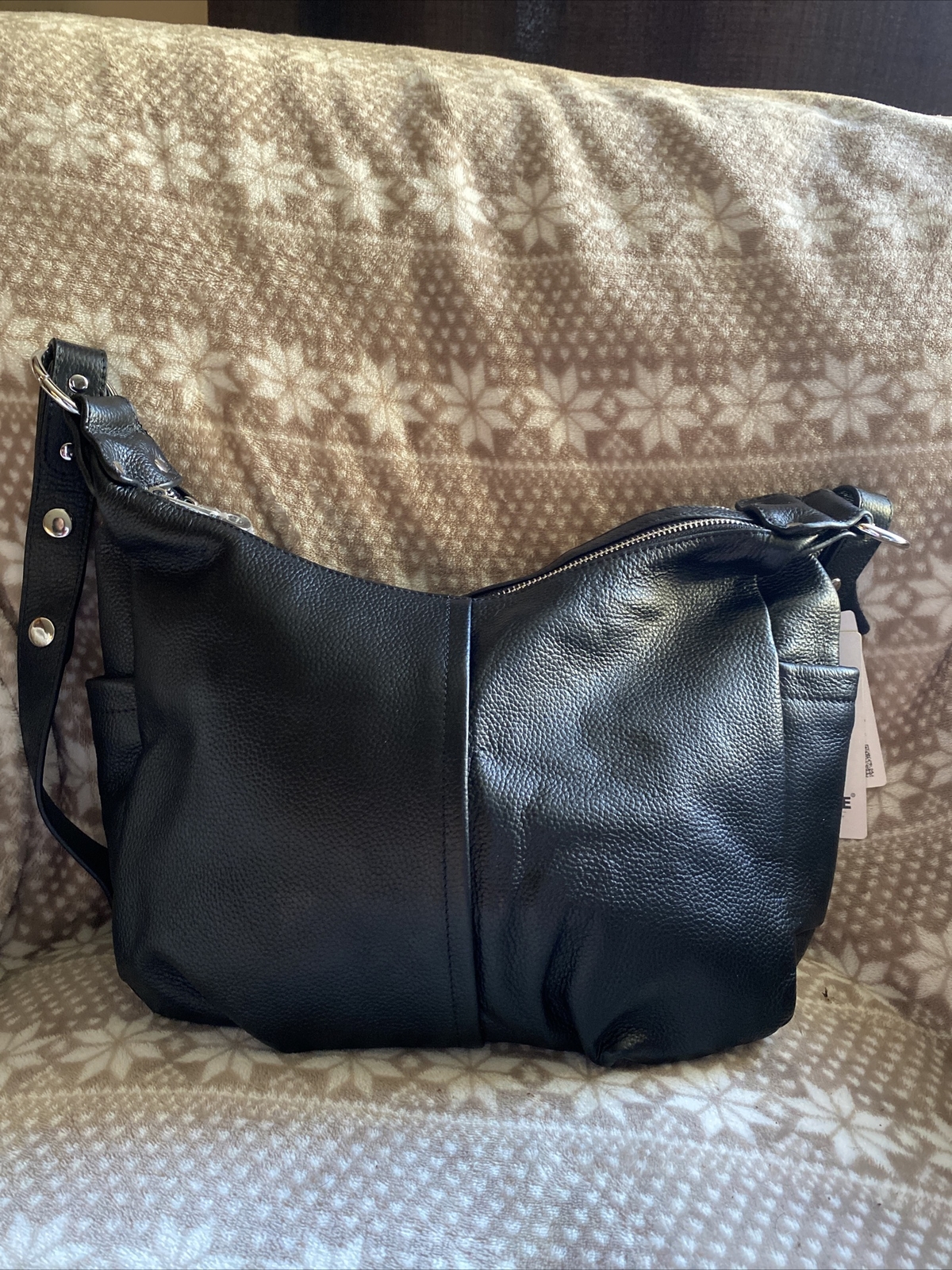 YALUXE Genuine Black Pebbled Leather Fashion Womens Handbag NWT