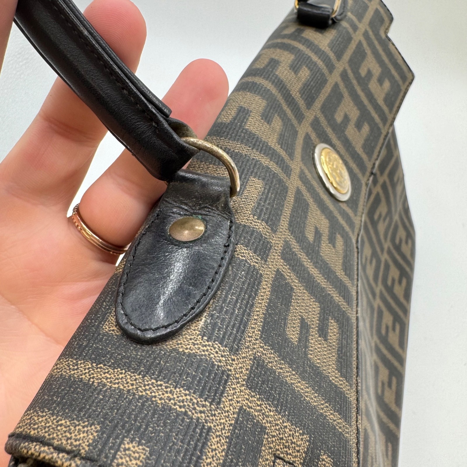 Vtg Fendi Satchel FF Monogram Zucca Coated Canvas 90’s Retro Designer Classic