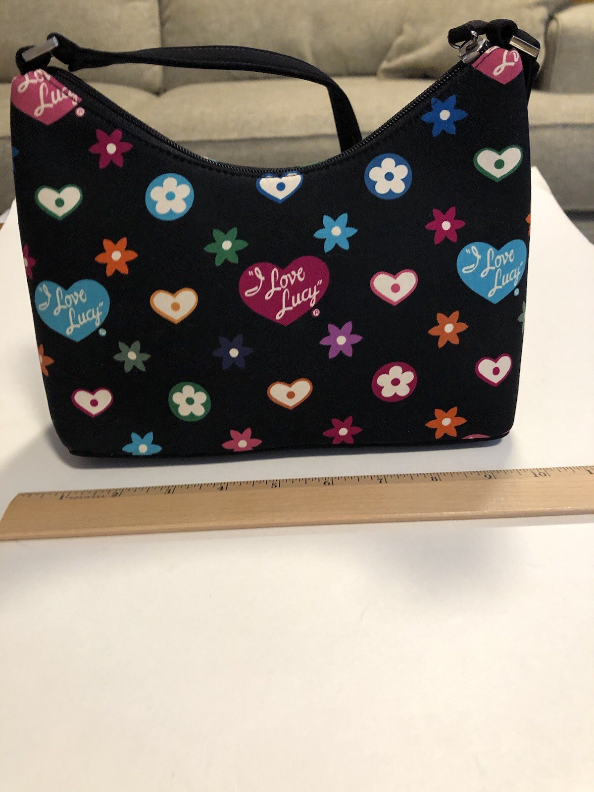 I Love Lucy Lucille Ball Character Print Shoulder Bag Black Red Gingham Lining
