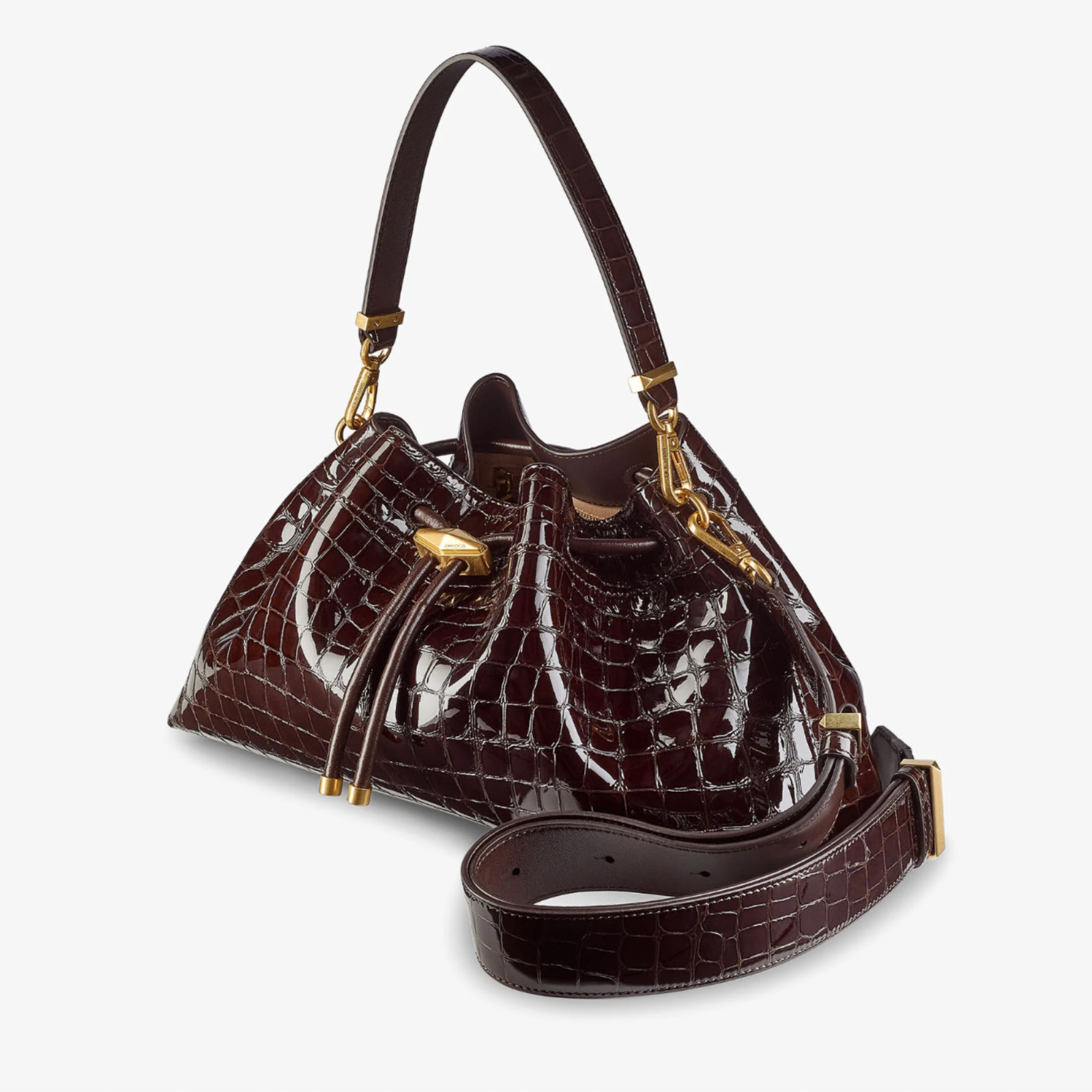 Jimmy Choo Sambuco Croc Embossed Leather Shoulder Bag (Cinch Medium)
