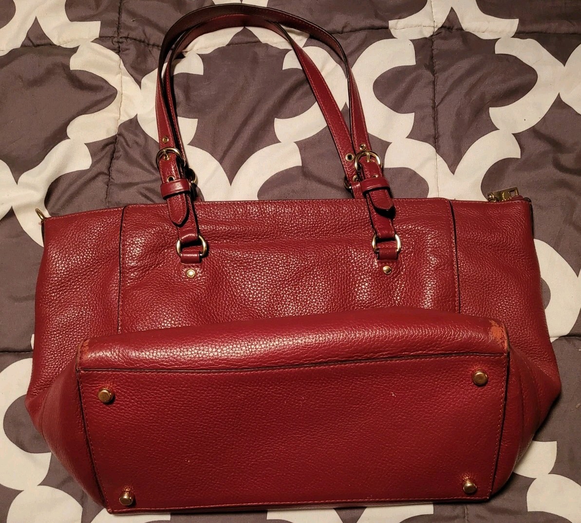 Coach C5690 Kleo Large Carryall Bag Pebbled Leather Bordeaux Red Crossbody Bag