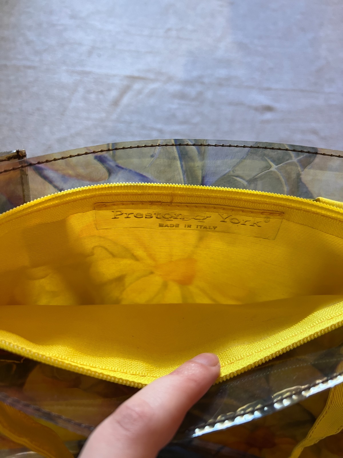 Preston & York Clear Vinyl Tote Bag Yellow Floral Made in Italy Jelly Beach Bag