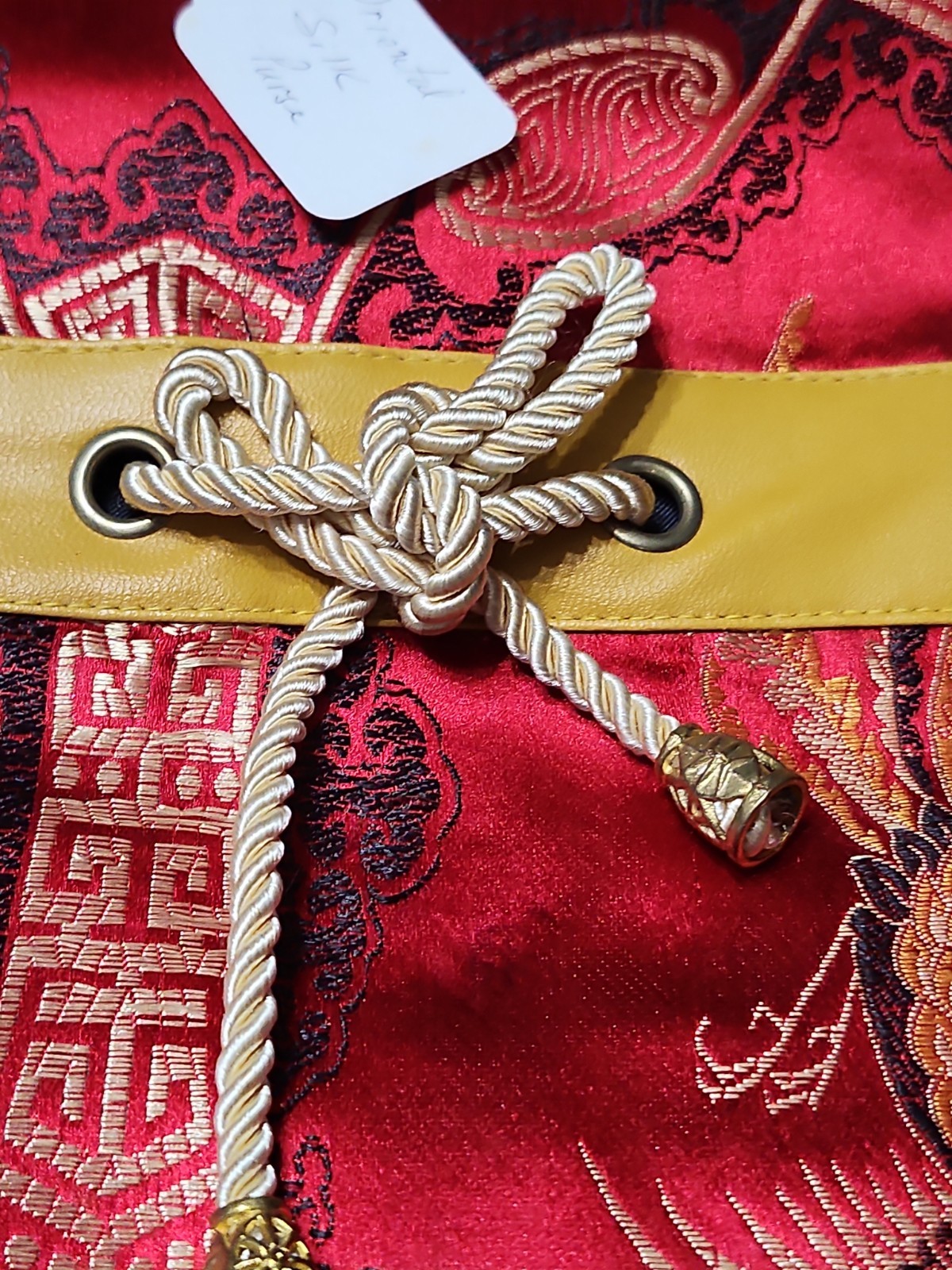 NWT Yan Bag 100% Silk Asian Red Yellow And Black 10.5×9″