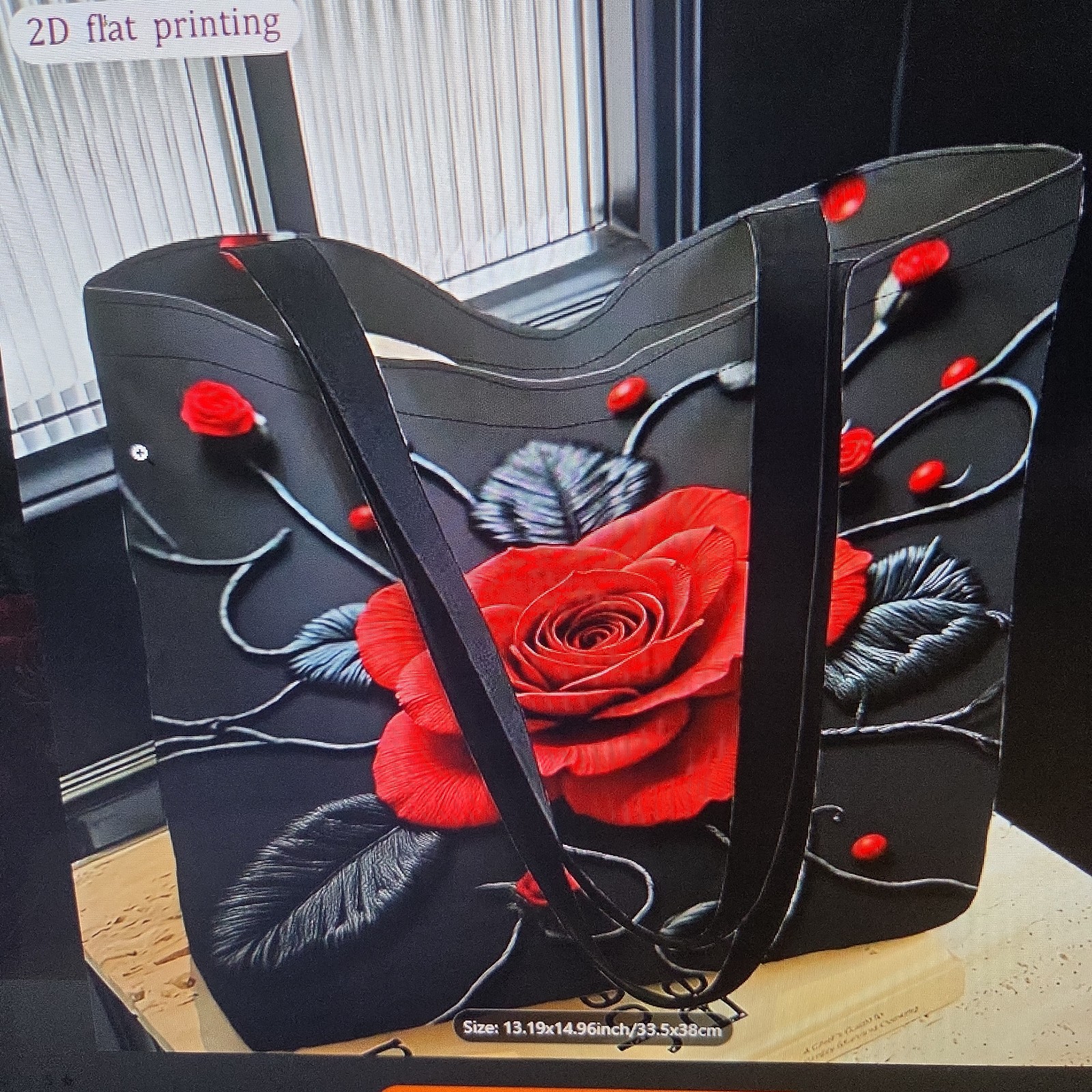Women’s Tote Bag With Red Rose On Black