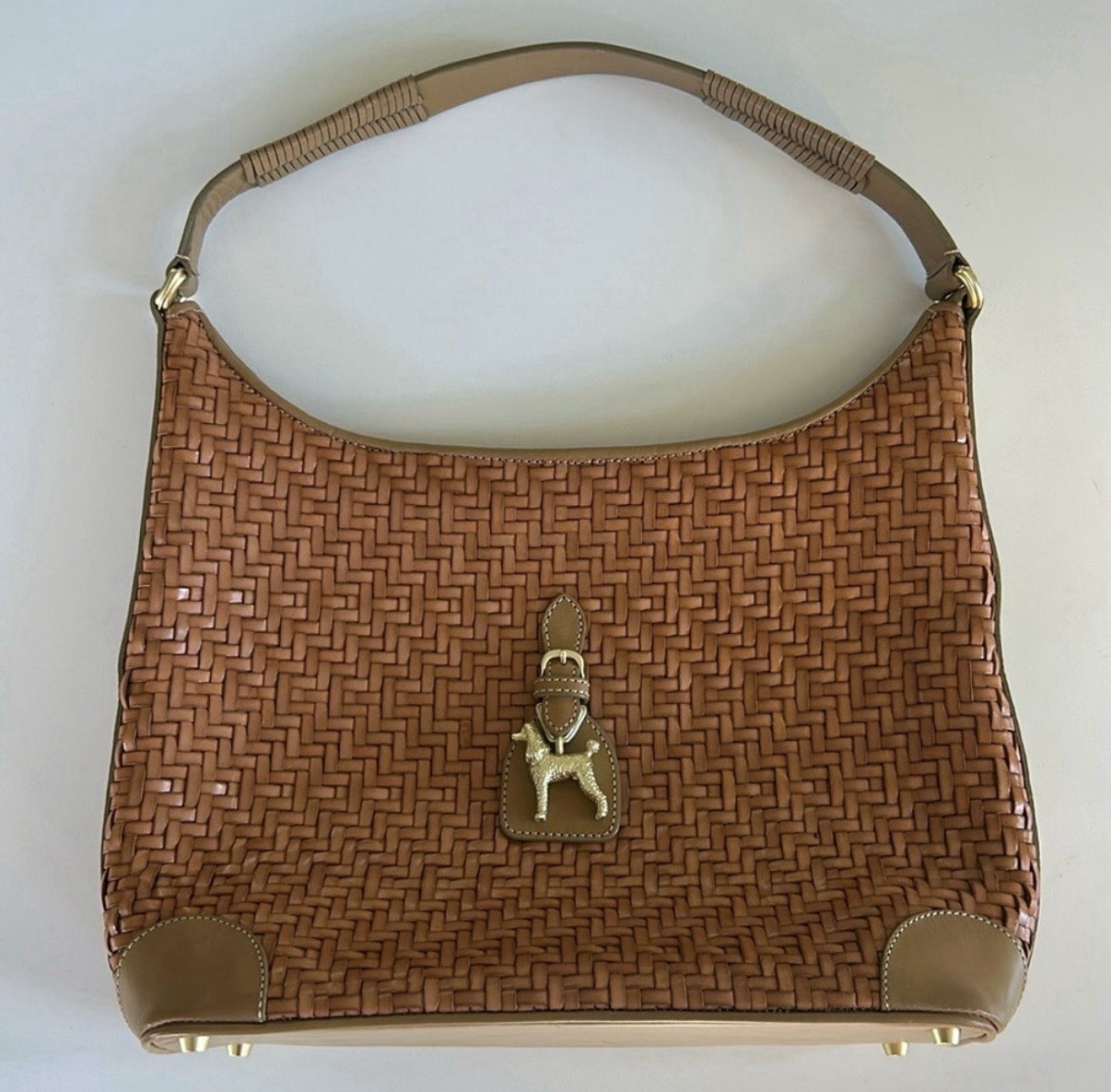 Vintage Barry Kieselstein-Cord Woven Leather Poodle Hobo Bag – Cognac Tan Color
