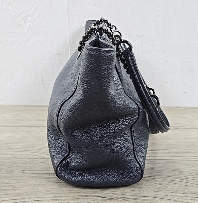 Coach Turlock Plum Pebbled Leather Navy Blue Chain Shoulder Tote Bag 57107