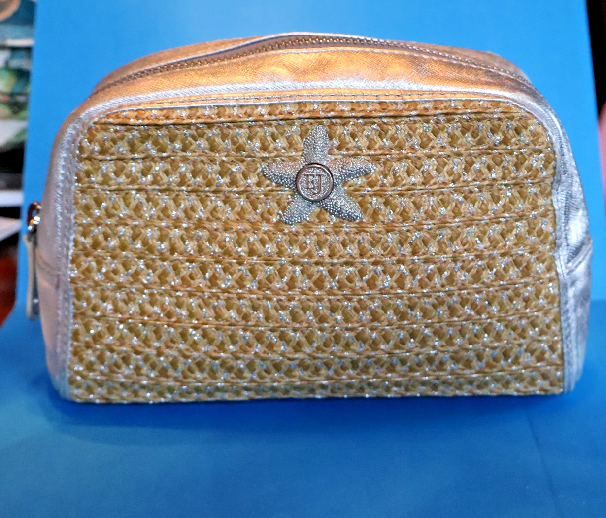 Excellent Condition Eric Javits Rattan Leather Vanity Cosmetic Case 8″x5″x3″
