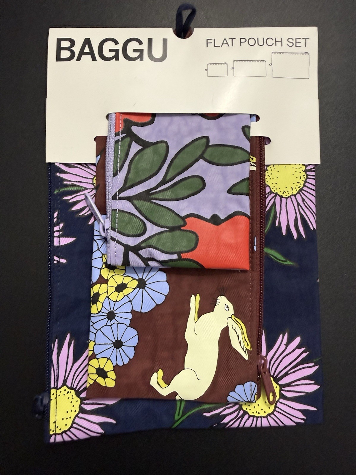 NEW! Baggu GO POUCH 3-PIECE SET in Night Orchard