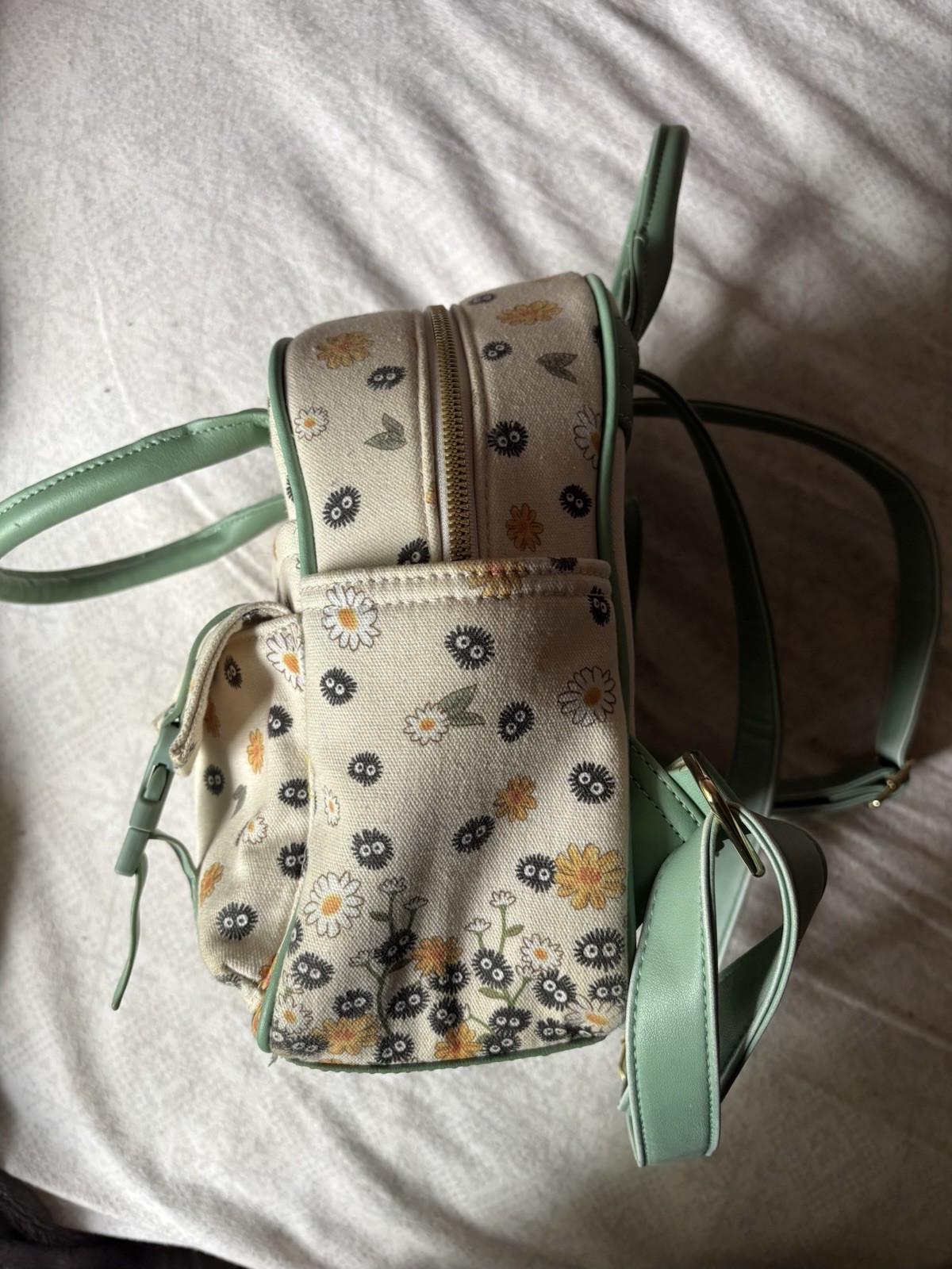 Studio Ghibli Totoro Floral Mini Backpack Top Handle Zip Outer Pockets Cream