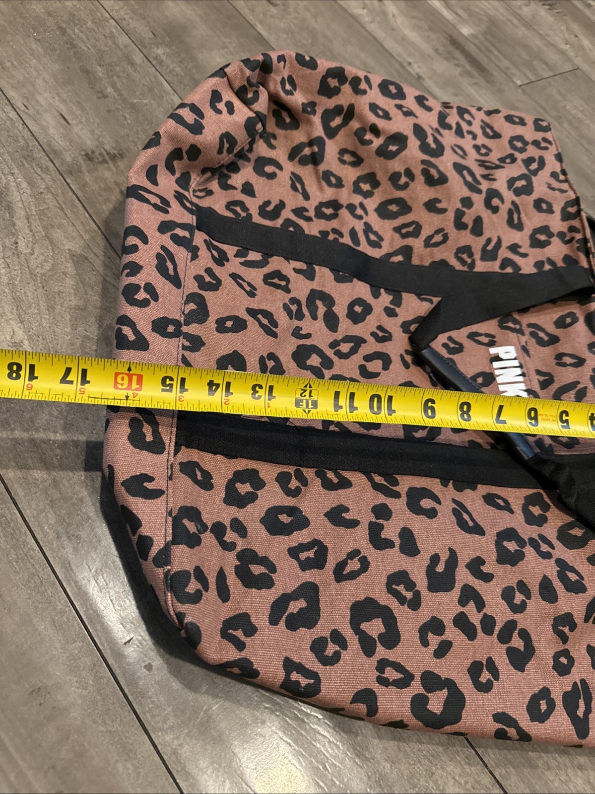 Victoria’s Secret PINK Brown Black Leopard Print Zip Travel Tote Canvas Bag