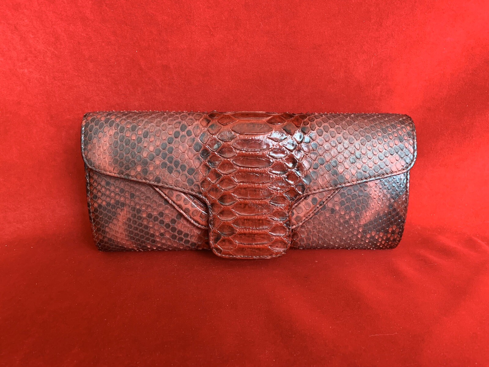 Sergio Rossi Burgundy Python Leather Clutch