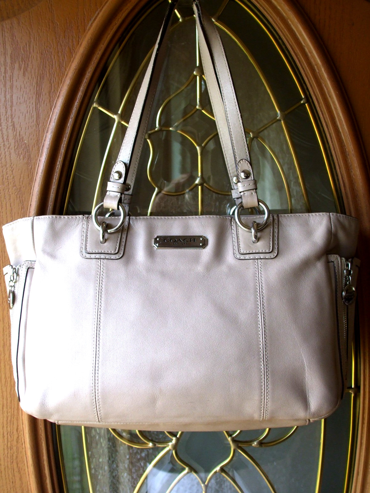 COACH SATCHEL, BEIGE WITH PINKISH CAST, SILVERTONE HARDWARE, PRISTINE CONDITION